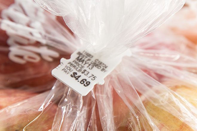 Bakery fruit bag with printed tab closure